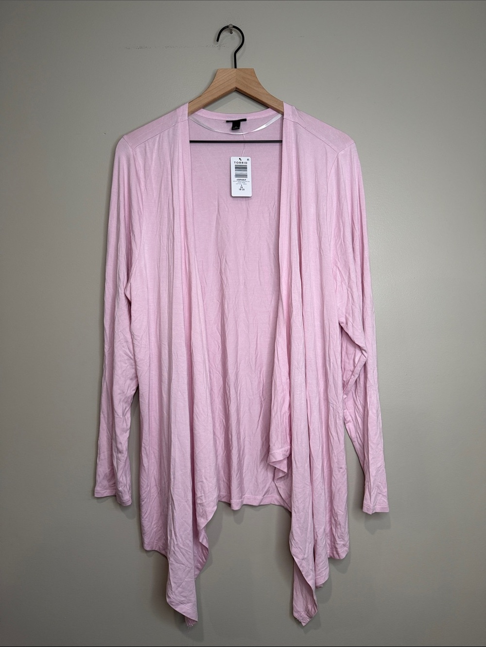 NWT Torrid Light Pink Open-Front Draped Women's Cardigan 2 95% Rayon